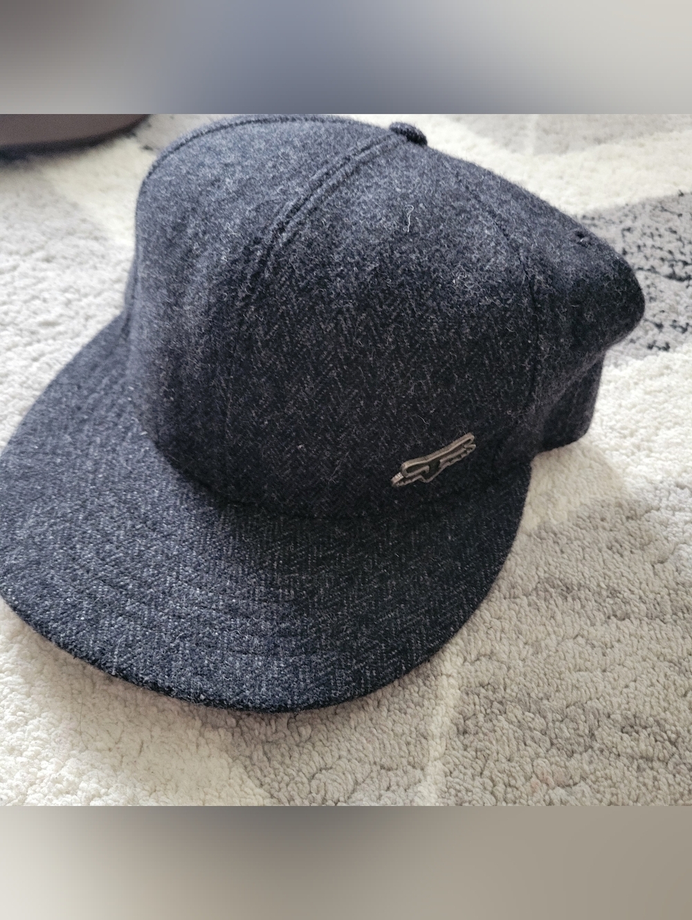 Fox racing Y2K Charcoal Herringbone Wool Cap with Metal Logo Accent